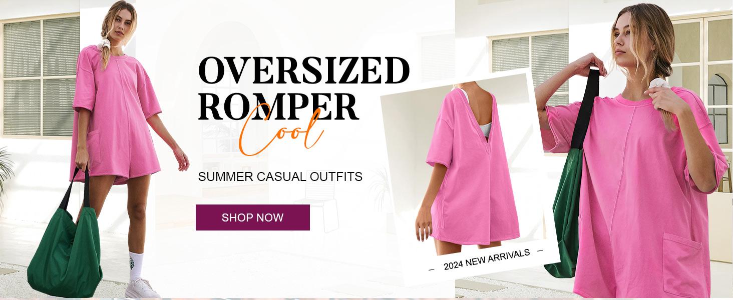 Imily BelaRompers for Women 2026 Summer Athletic Oversized Romper Short Sleeve Jumpsuit with Pockets
