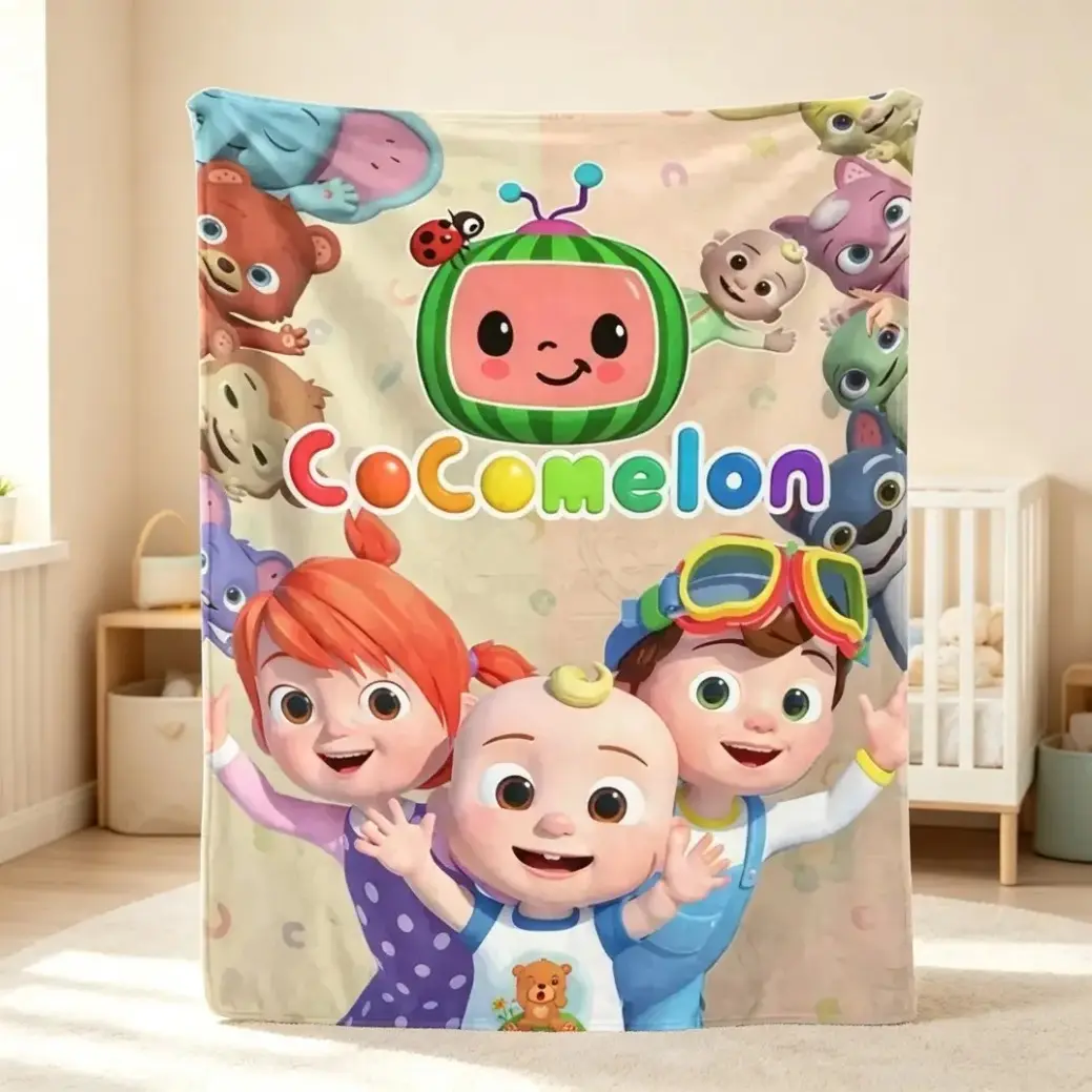 Cocomelon JJ YoYo TomTom Family Cartoon Flannel Throw Blanket Cute Animated Character Print Soft Cozy Warm Lightweight Kids Blanket Adult Blanket For Sofa Bed Bedroom Travel Back To School Birthday Gift Room Decor