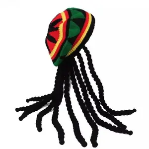 Colorful Dreadlock Knit Hat – Rainbow Braided Beret Wig Cap for Festivals, Costumes & Parties
