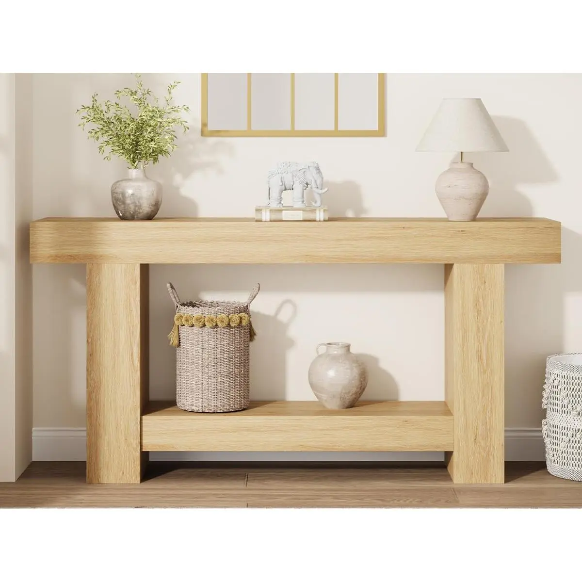 Low Wooden Dresser for Bedroom - 4 Drawers for Clothes, 34.8" Tall Chest, Distinctive Concave-Convex Design, Unique Handles, 25mm Thick Waterproof Top, Smooth Glide, Wall Mount Kit, Robot Vacuum Friendly Base, Living Room Use