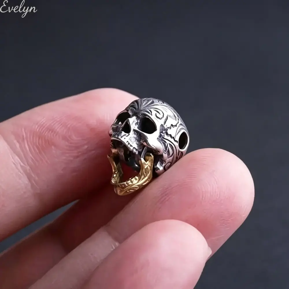 Vintage Dual Color Skull Bead Accessories, DIY Bracelet Pendant Men's Jewelry Making Supplies Gift Idea, Unique Gothic Style Accessory, Creativity
