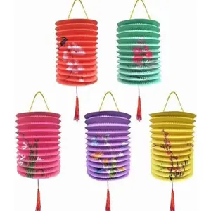 5 count Paper Lanterns with LED Lights Valentines Day Chinese  Year'eve Spring Festival Lantern 6.3inches ,  Lighting Lanterns for Mid Autumn Dinner Birthday Party Decoration