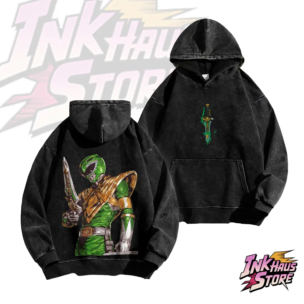 Inkhausstore-Inkvaultarchive Retro Green Ranger Long Sleeve Cotton Unisex Vintage Hoodie