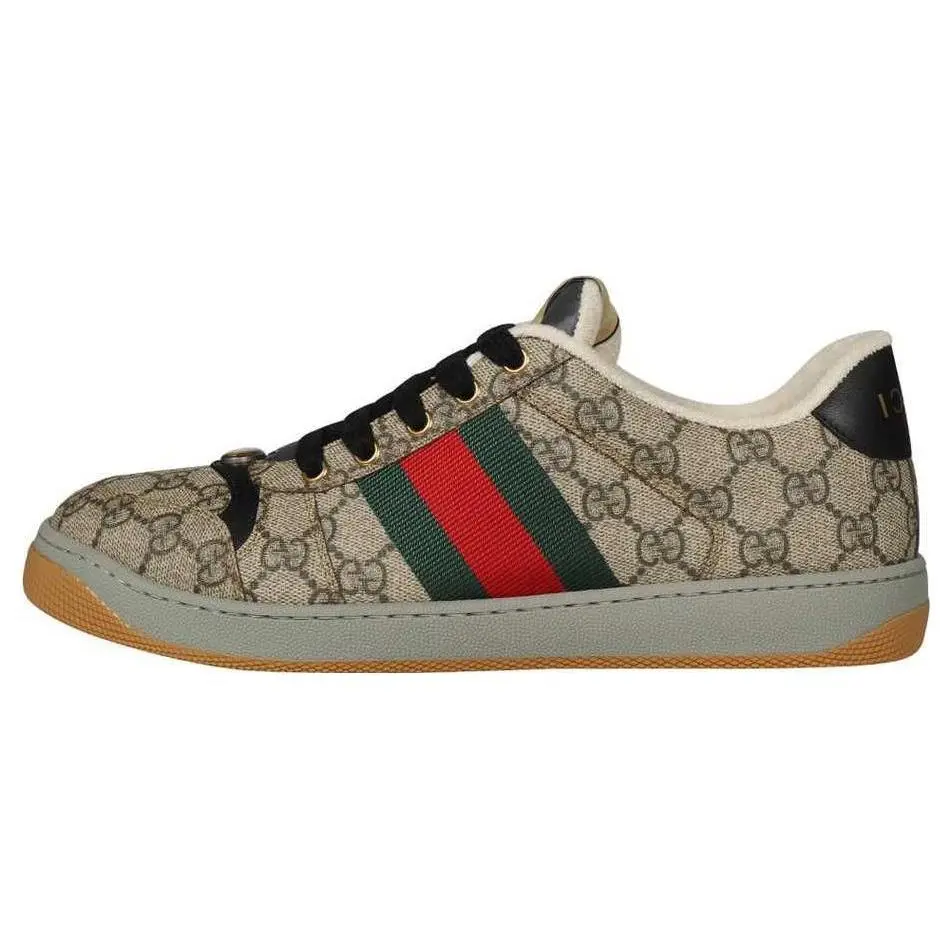Gucci Screener Dirty Sneakers with GG Enamel, Low-Top Comfortable Fashion Shoes for Men in Ebony Verifiable, with credentials and supporting global authentication