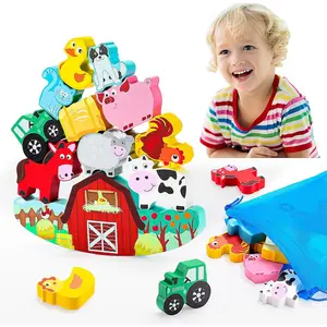 Montessori Wooden Farm Animal Blocks Stacking Game Educational Toy for Kids 3-7 Years, Toddler Balance Game, Christmas Birthday Gift for Girls Boysfidget toys
