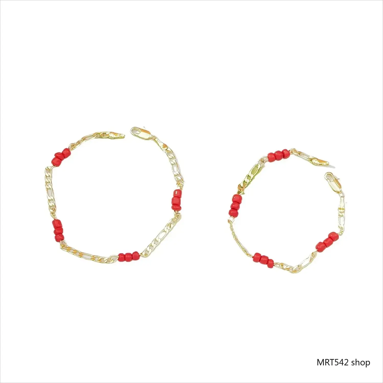 14K Gold Plated Figaro Chain Bracelets Red Seed Beaded Link Wristband Protection Mal De Ojo Jewelry Minimalist Azabache Pulsera Birthday Gifts for Baby Toddler Kids Boys Girls Beautiful Bracelets
