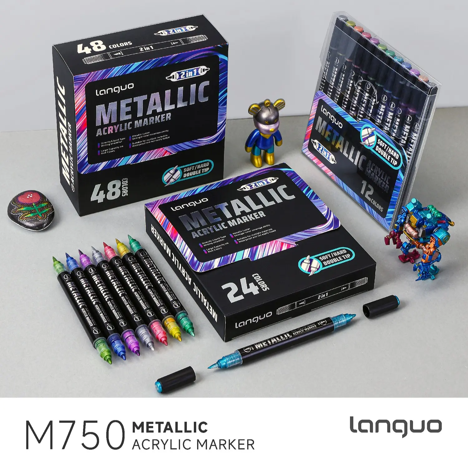 12/24/48 Color Metal Single/dual Head Acrylic Markers Set, Professional Art Supplies, Suitable for Wood, Glass, Metal, Ceramic, Plastic, Fabric