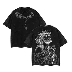 valentine shirts Oversized Washed Christian Tee: Bold Jesus Graphic, Summer Streetwear Menswear Top