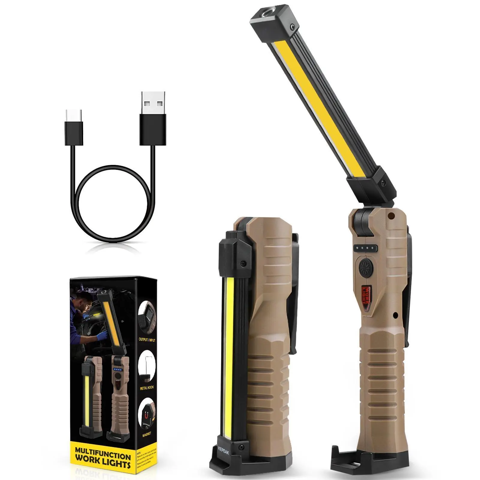 LED Work Light 2Pack/1 Pack, USB-C Rechargeable Magnetic Flashlight with Hook, 360° Rotatable, 5 Modes for Car Repair, Emergency Use#DealsForYouDays Portable Led Flashlight Portable Mechanic Light