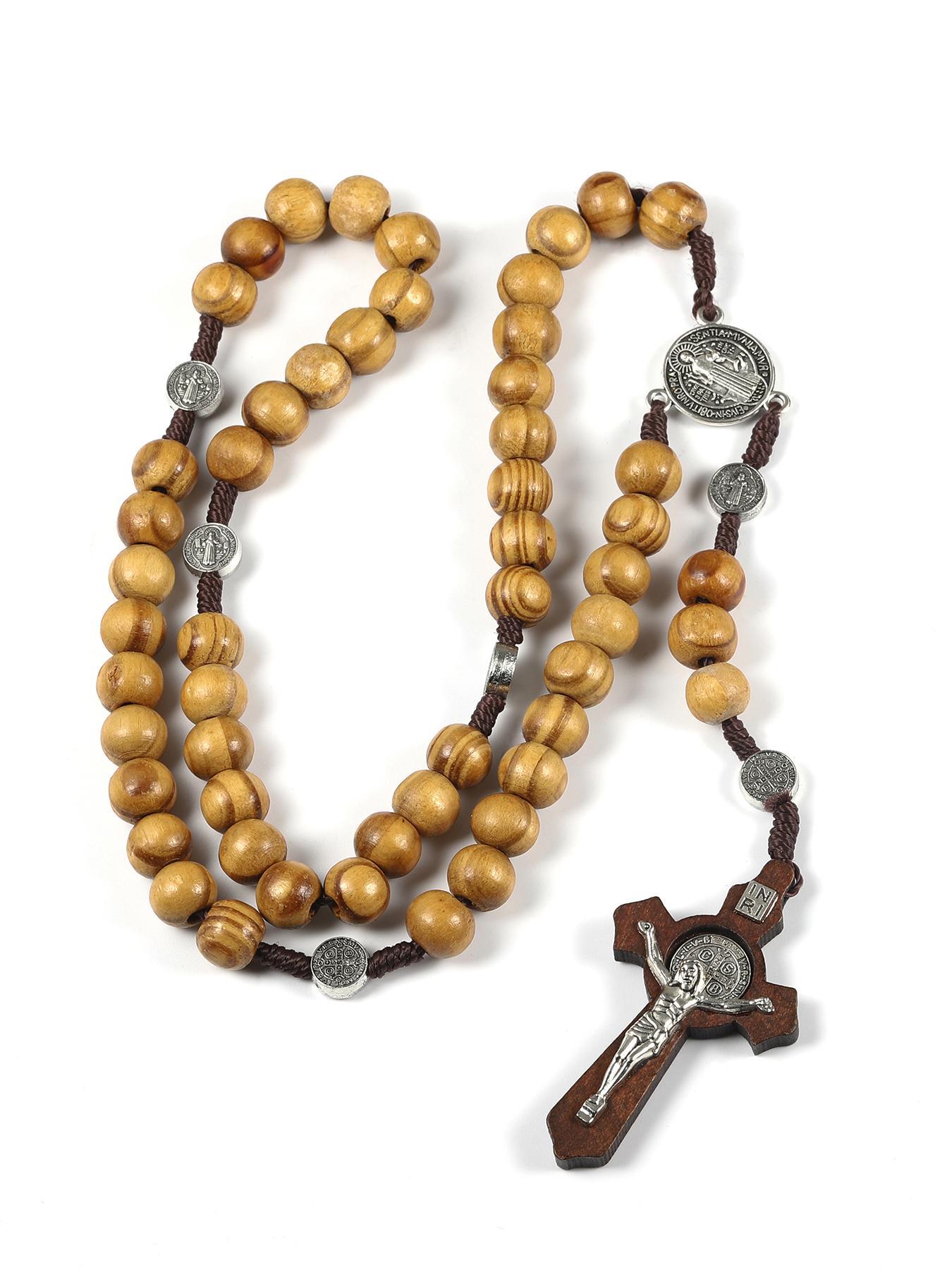 Vintage Wooden Beaded Rosary Necklace, Cross Pendant Necklace for Men & Women, Fashion Jewelry for Party, Daily Decor, Trendy All-match & Exquisite Jewelry for Birthday Gift, Cross Charm Necklace, Dainty Cross Necklace