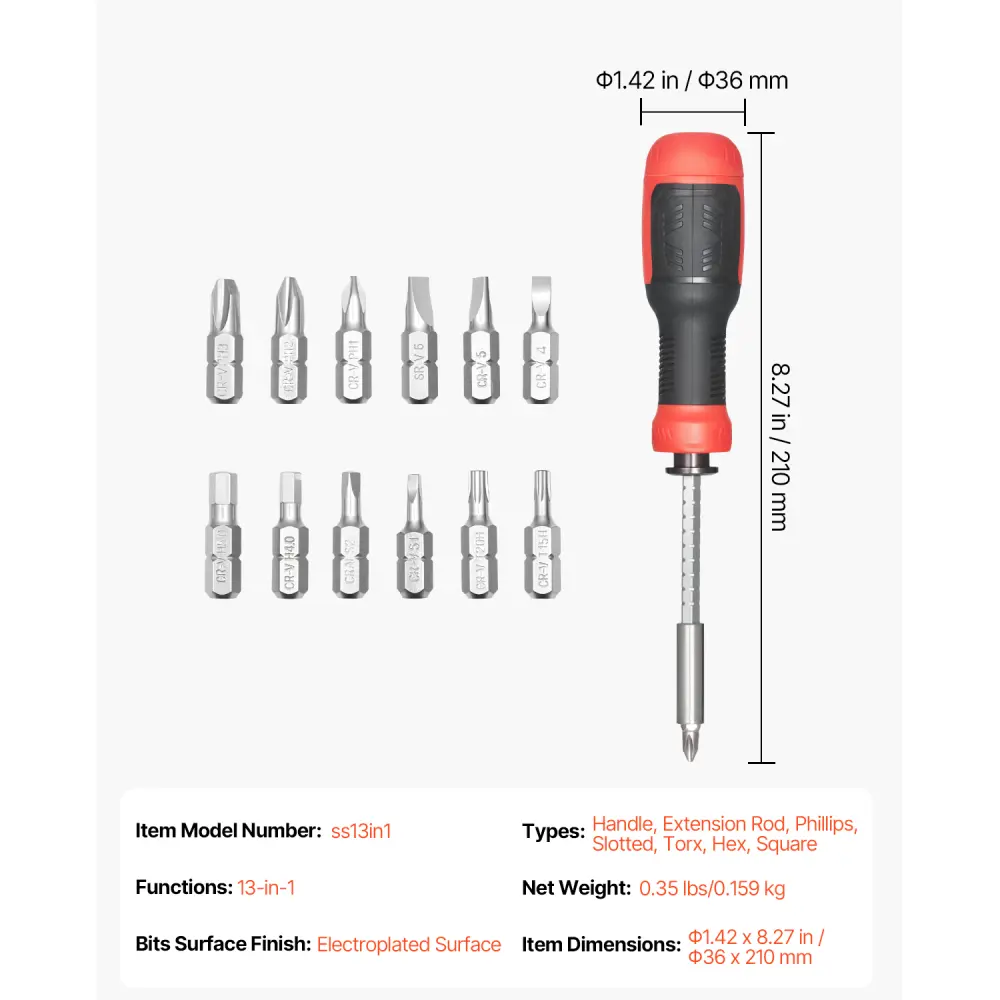 13-Piece CR-V Steel Magnetic Grip Screwdriver Set - Multi-Bits Torx & Phillips Heads, Hand Tools with Secure Hold for Socket Tasks