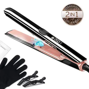 1 pc Hair Straightener 1 Inch Flat Iron and Curler 2 in 1 Titanium Ceramic Ionic Dual Voltage Straightener with Heat-Resistant Silicone, for Less Frizz, Shinier & Smoother Salon-Quality Straightener At Home
