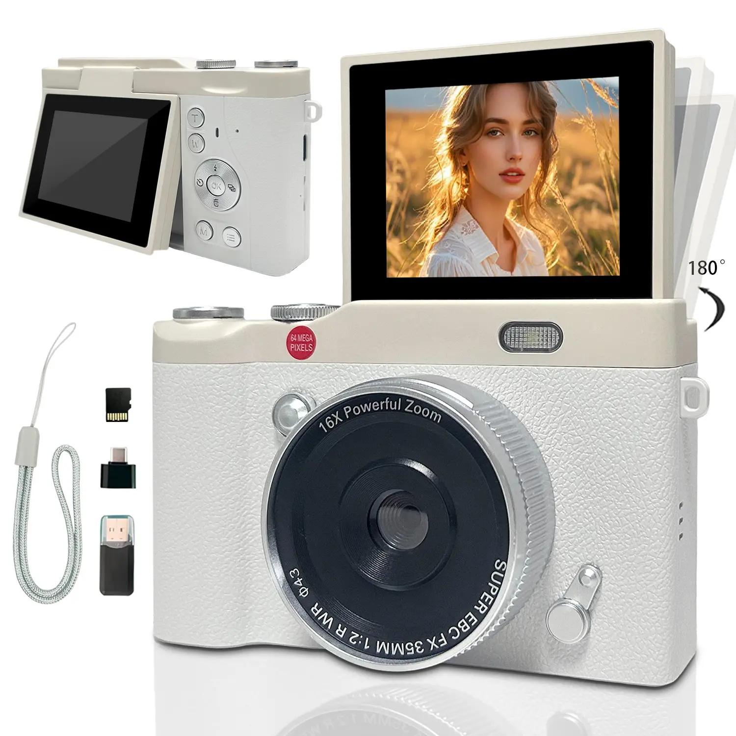 Flip Screen Portable Camera for Teens, Vintage Student Camera, Pocket Camera with Memory Card, Entry-Level Digital Camera with Filters, Perfect for Back to School, Christmas & Thanksgiving