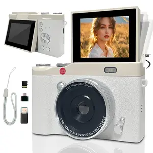 Portable Digital Camera with 180° Flip Screen, Entry-Level Student Selfie Camera with 32GB Memory Card for Photo and Video, Charging, Perfect for Back-To-School Season, Thanksgiving New Year Gift