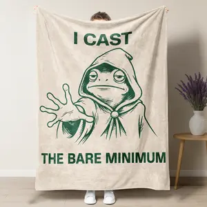 Funny Frog Wizard Throw Blanket, "I Cast the Bare Minimum" Fleece Blanket, Cozy Soft Flannel Sarcastic Toad RPG D&D Gamer Gift for Teens & Adults