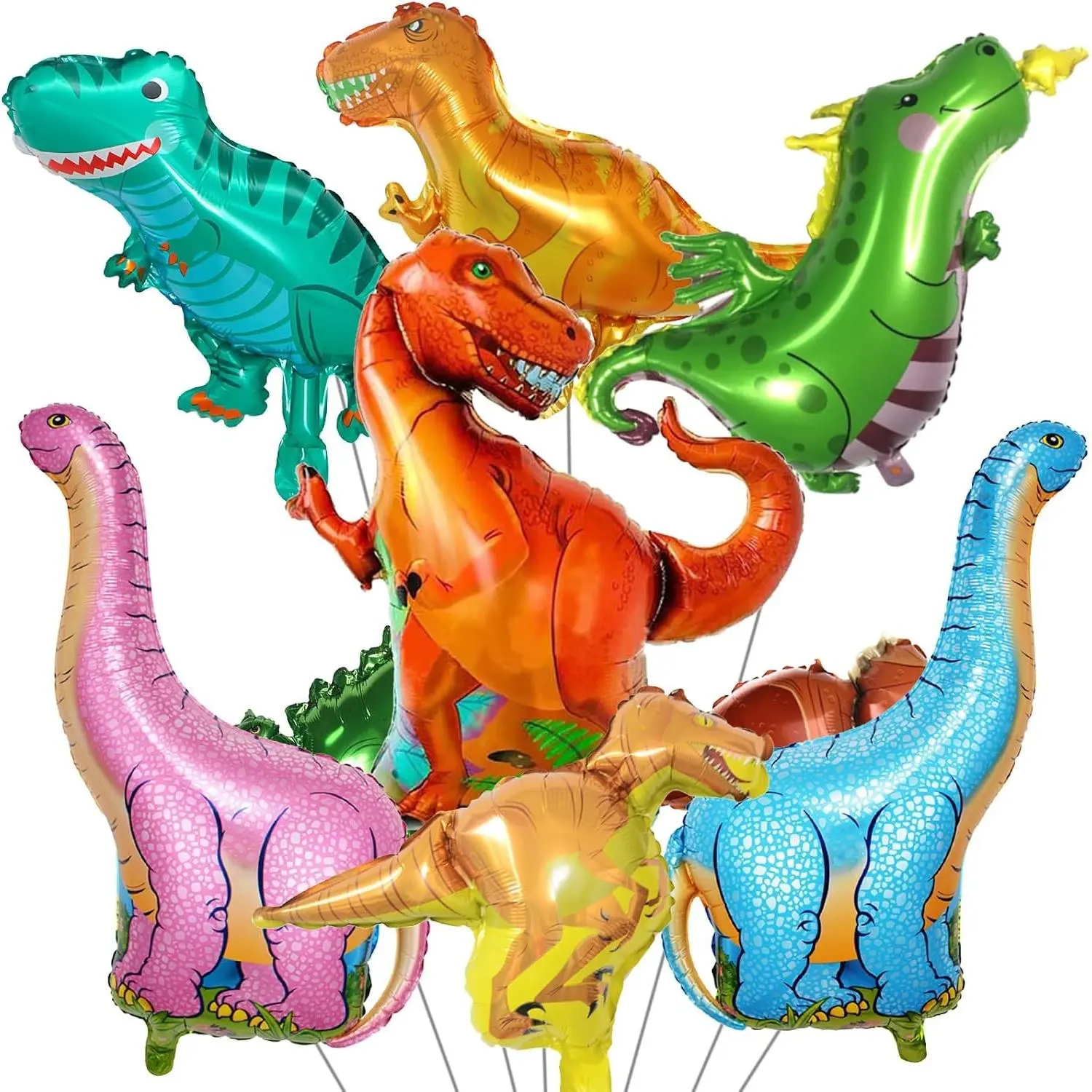 7 Pcs Giant Dinosaur Foil Balloons Set, Large Dino Mylar Balloons Birthday Party Decorations for Kids Boys Jungle Theme Baby Shower SuppliesGift