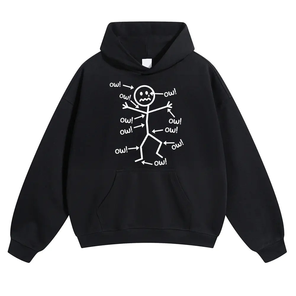 Unisex Ow! Simple stick figure aching all over from long hours at work Graphic hoodie Personalized Pattern Y2k Clothing Round Neck hoodie,Women's Clothing, Menswear, Top, Vintage Style,Summer Casual Oversized