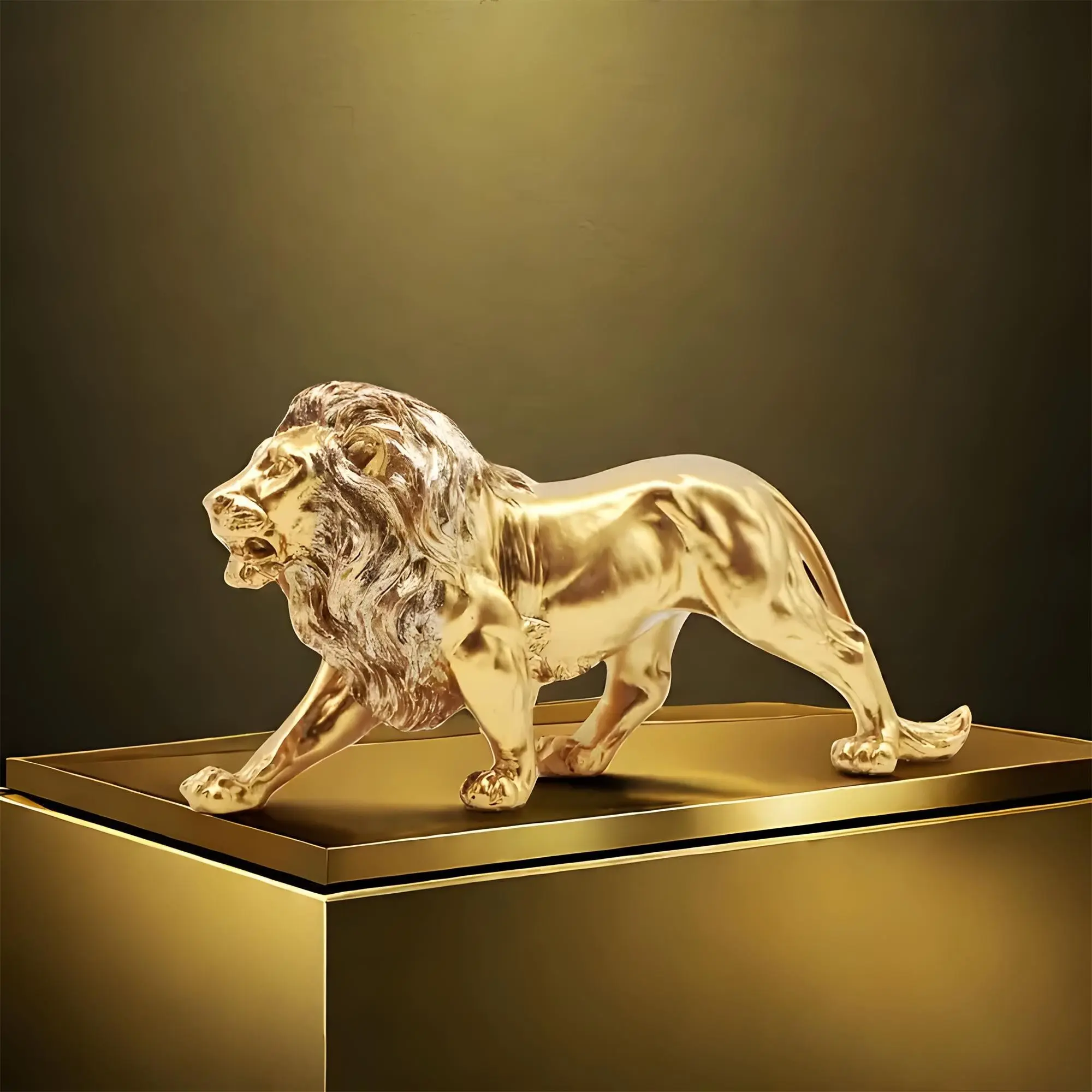 Vintage Gold Lion Sculpture, Elegant Resin Lion Statue, Animal Figurines, Symbol of Success, Perfect Home Decor, Detailed and Beautiful Design