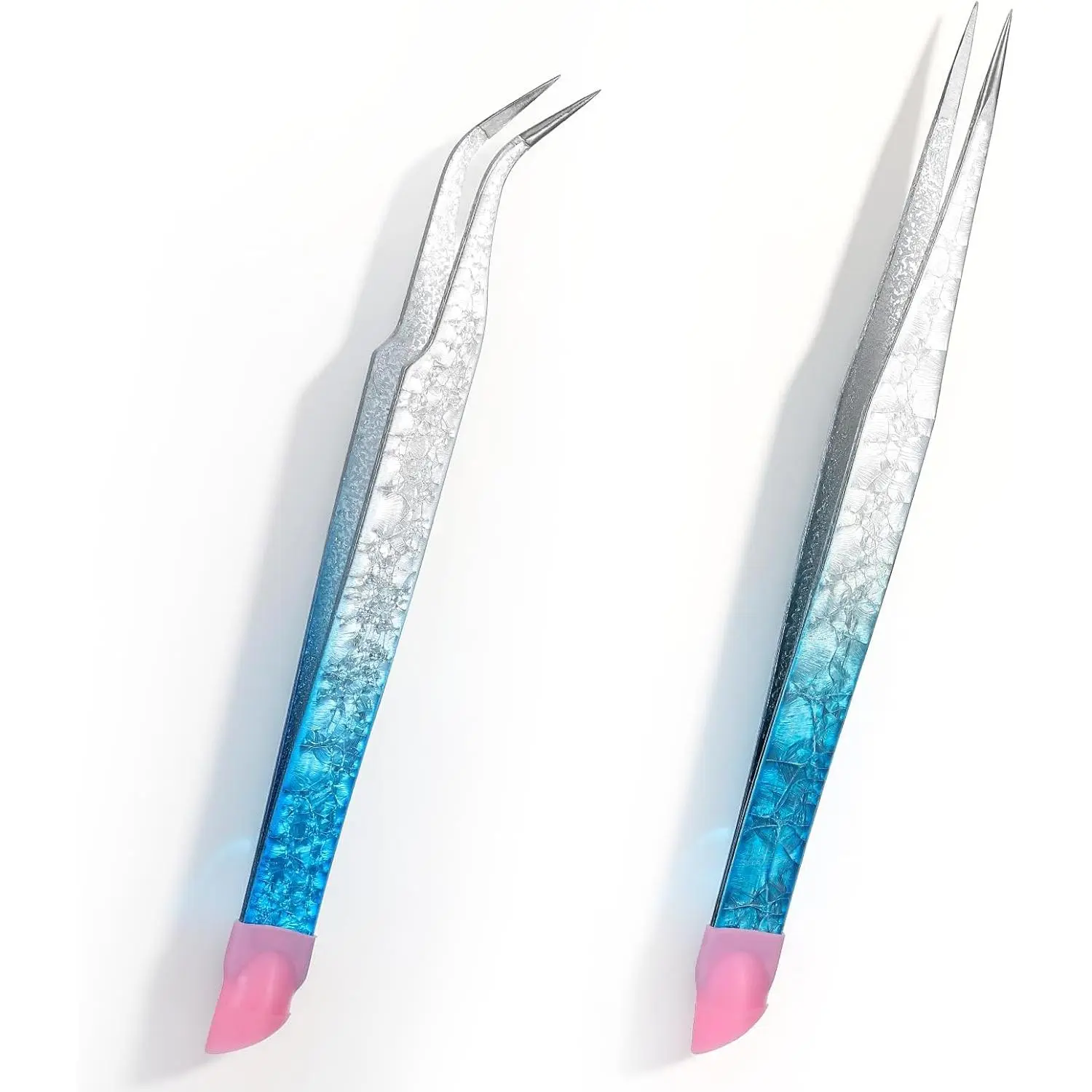 2PCS Crystal Blue Nail Tweezer: Double Ended Sticker Tweezers with Silicone for Craft, Precision Rhinestone Picker Tool for Jewelry Eyelash Nail Art,Curved Tip Tweezers Kitfidget toys