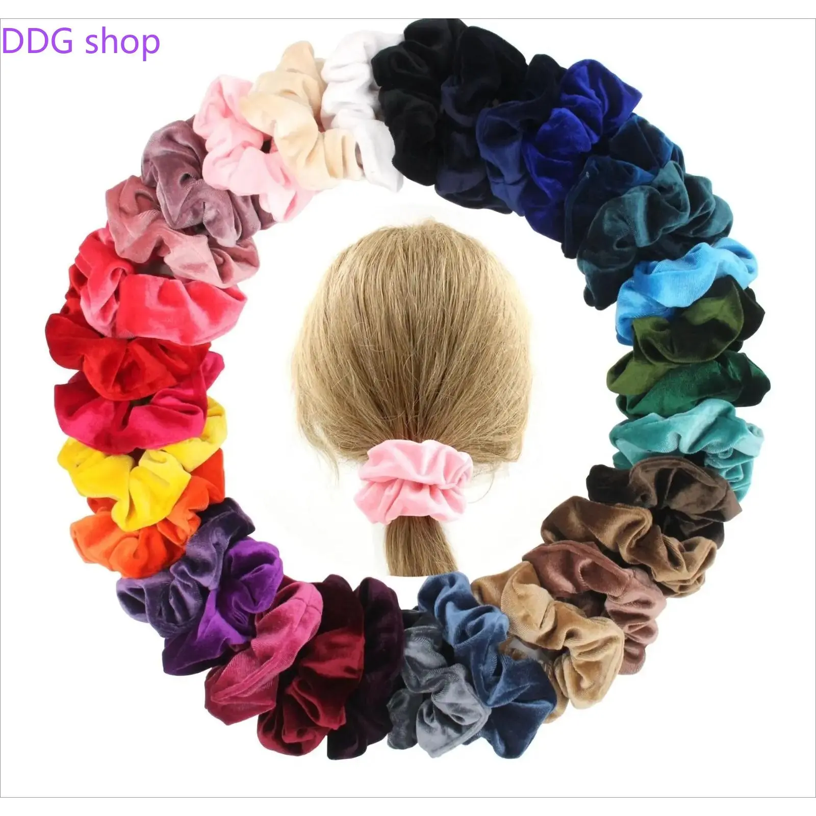 Women's Medium Polyester Velvet Scrunchie - Female Plain Glitter Solid-Color Hair Tie, Sports & Outdoor Camping Accessory with Coffee, Yellow, Purple Options for Daily Everyday Use, Medium-Sized