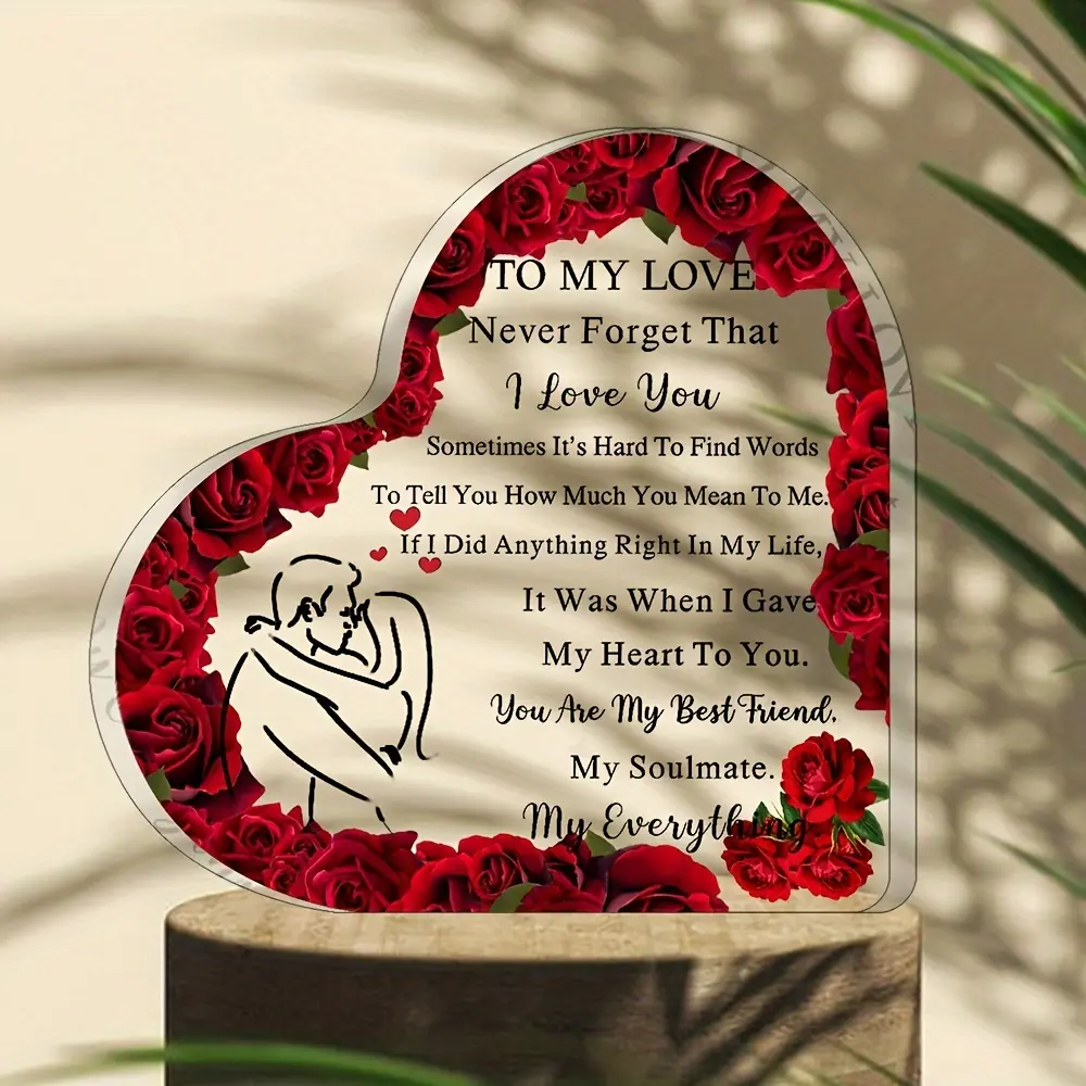 [2D Flat] [] Heart-Shaped Acrylic Keepsake Decor Soulmate Gift - Romantic Gift for Girlfriend Boyfriend, Anniversary, Birthday, Valentines Day Present - Unique, Heartfelt Token of Love - for Women Christmas/Valentine'S Day Gift