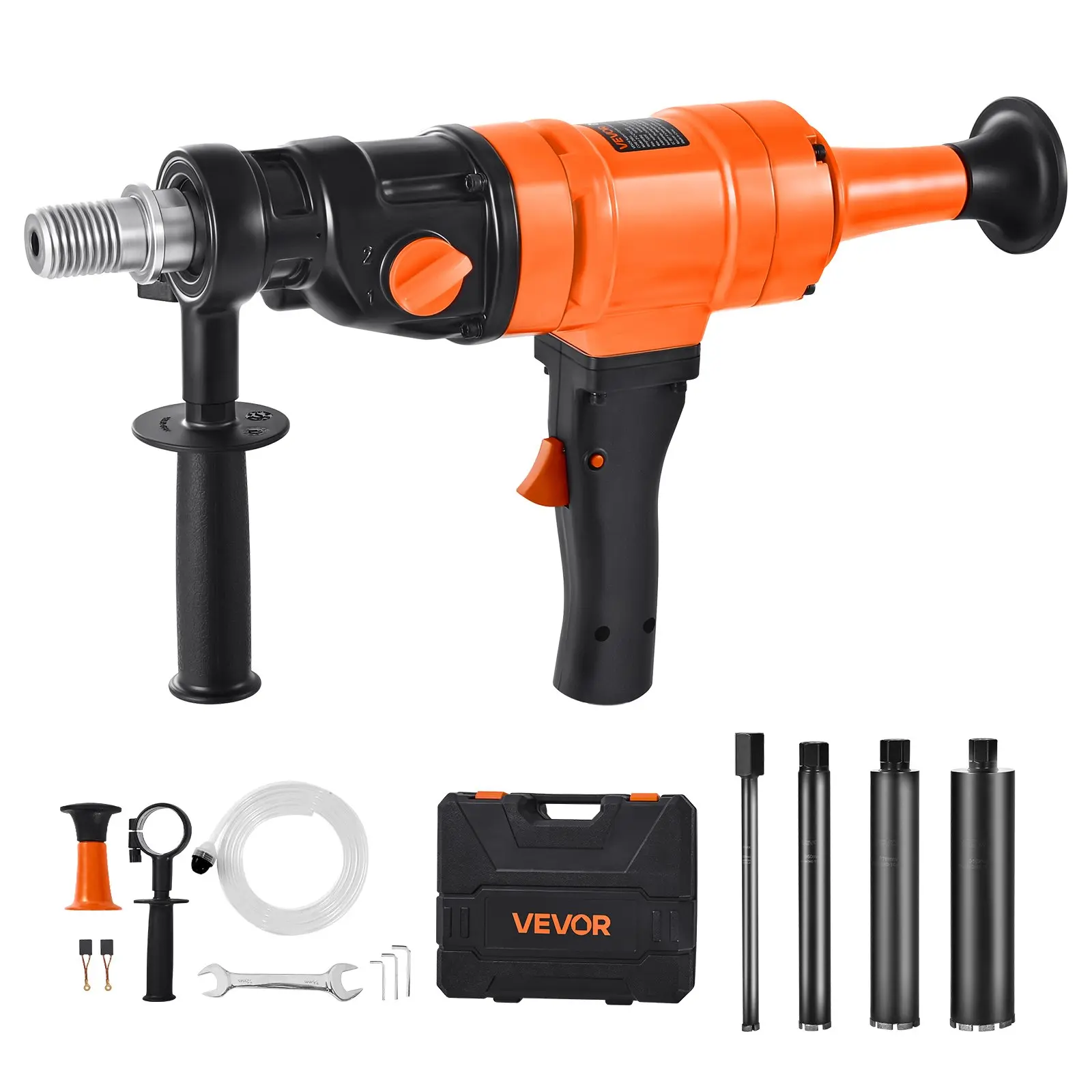 【DealsForYouDays】VEVOR Diamond Core Drilling Machine, 8 in Drilling Diameter, Handheld Dry and Wet Concrete Core Drill Rig with 4 Drill Bits, 1075/2300 RPM 2-Speed, UNC1 1/4-7 Thread, for Concrete Brick Stone, 1800W