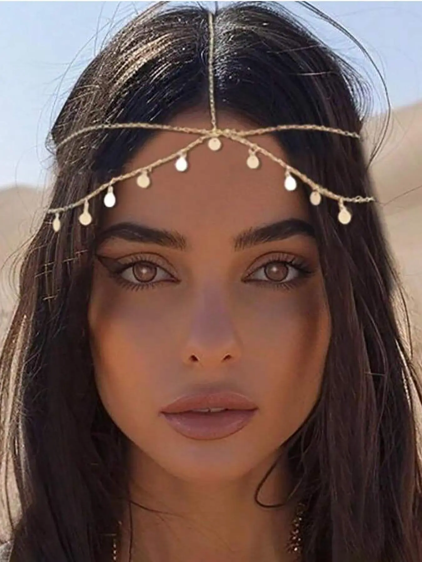 Boho Head Chain Gold Sequins Headbands Chain Layered Bridal Headpiece Jewelry Festival Wedding Hair Accessories For Women Head Jewelry Bridal Accessory