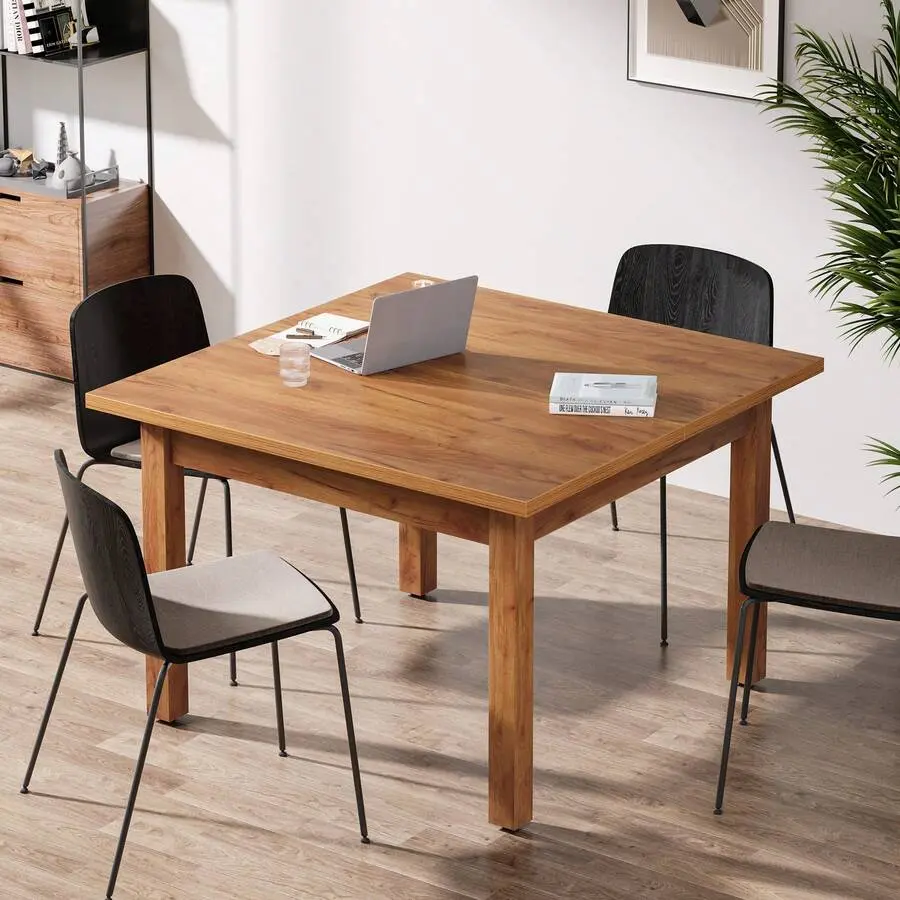39.4-Inch Square Conference Table 4, Small Wooden Meeting Room Table With Solid Wood Legs And Thicken Tabletop Conference Room Seminar Room Boardroom, Oak Brown