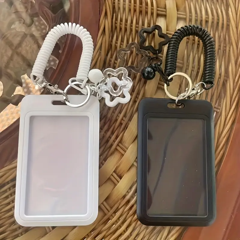 1pc/2pcs Morandi Star Pendant Retractable Card Holder with Keychain, Cute Plastic ID Badge Holder for Bus Pass Campus Card Credit Card, Durable Photocard Holder Lanyard