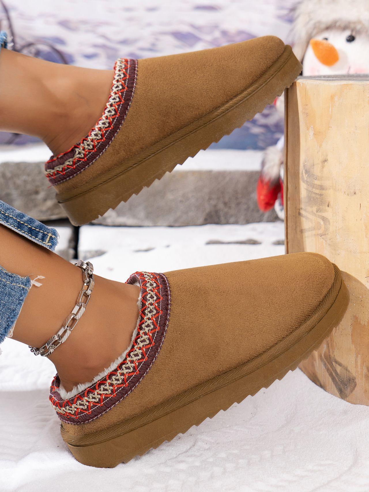 Womens Slippers Platform Mini Ankle Boots,Vegan Suede Upper,Warmly Cozy Fuzzy Fur-Lined Indoor Slippers Slip On Shoes for Out Door Black SpringStatements