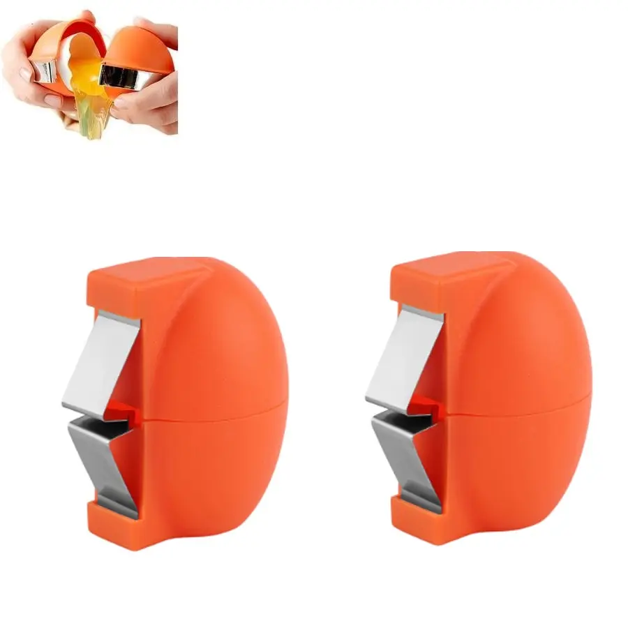 New Egg Shell Opener, Stainless Steel Egg Cracker Tool, Multifunctional Egg Shell Opener for Raw & Hard-Boiled Eggs, Portable Kitchen Gadget for Easy Peeling & Separating (Orange-2pcs)