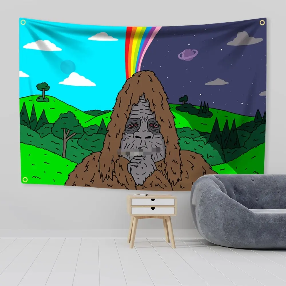 The Big Lez Show Sasquatch Tapestry, Funny Trippy Bigfoot Guitar Wall Banner, Frat House College Dorm Room Decor, Boys Man Cave Meme Flag