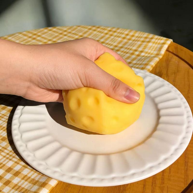 Cute Yellow Cheese Squishy 6cm – Soft Moldable Squeeze Fidget Toy Stress Relief 2/4 Pack
