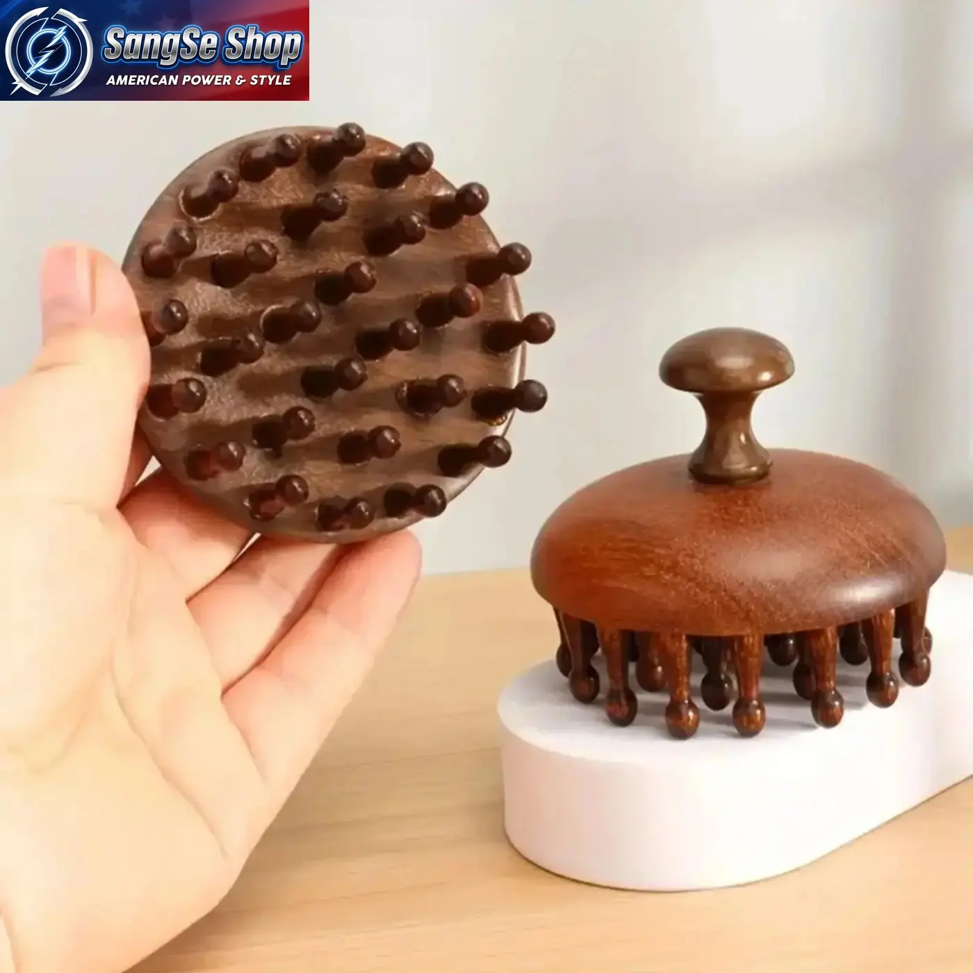 Wooden Scalp Massage Comb Set, Round Disc Anti-Static Hair Comb, Natural Wood Scalp Massager for Hair Care, Helps Stimulate Blood Circulation, Gentle Detangling Grooming Tool for Thick, Thin, Curly & Straight Hair, Daily Self-Care Accessories