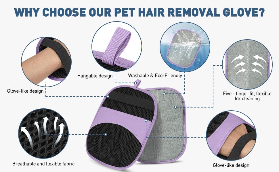 Magic Brush Glove Pet Hair - 2 Pack Electrostatic Grooming Removal Gloves for Dogs and Cats, The Magic Brush Pure Path Yomi Pet Grooming Needs, Fur Remover for Furniture, Clothes (Purple)