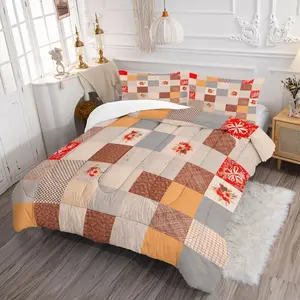 2/3Pcs Vintage Patchwork Floral Comforter Set, Boho Rustic Farmhouse Plaid Print Quilt Bedding Set with Pillowcases, Warm Neutral Bedding for Women Men Kids Bedroom Room, Retro Aesthetic Home Decor