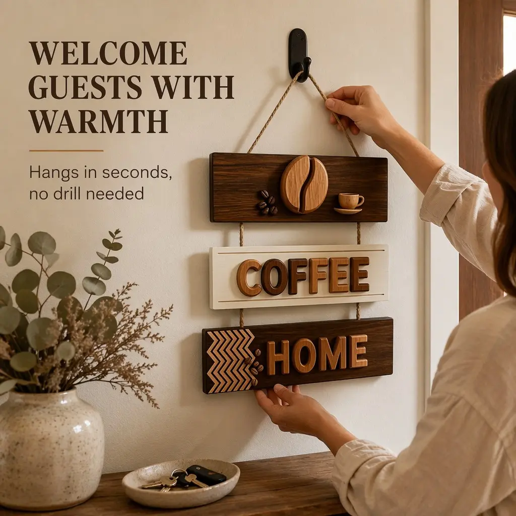 Wooden Three-Layer Coffee Bar Decor Sign, 30x30cm Rustic Wall Hanging, Kitchen & Coffee Corner Decoration, Tiktok Trendy Home Decor