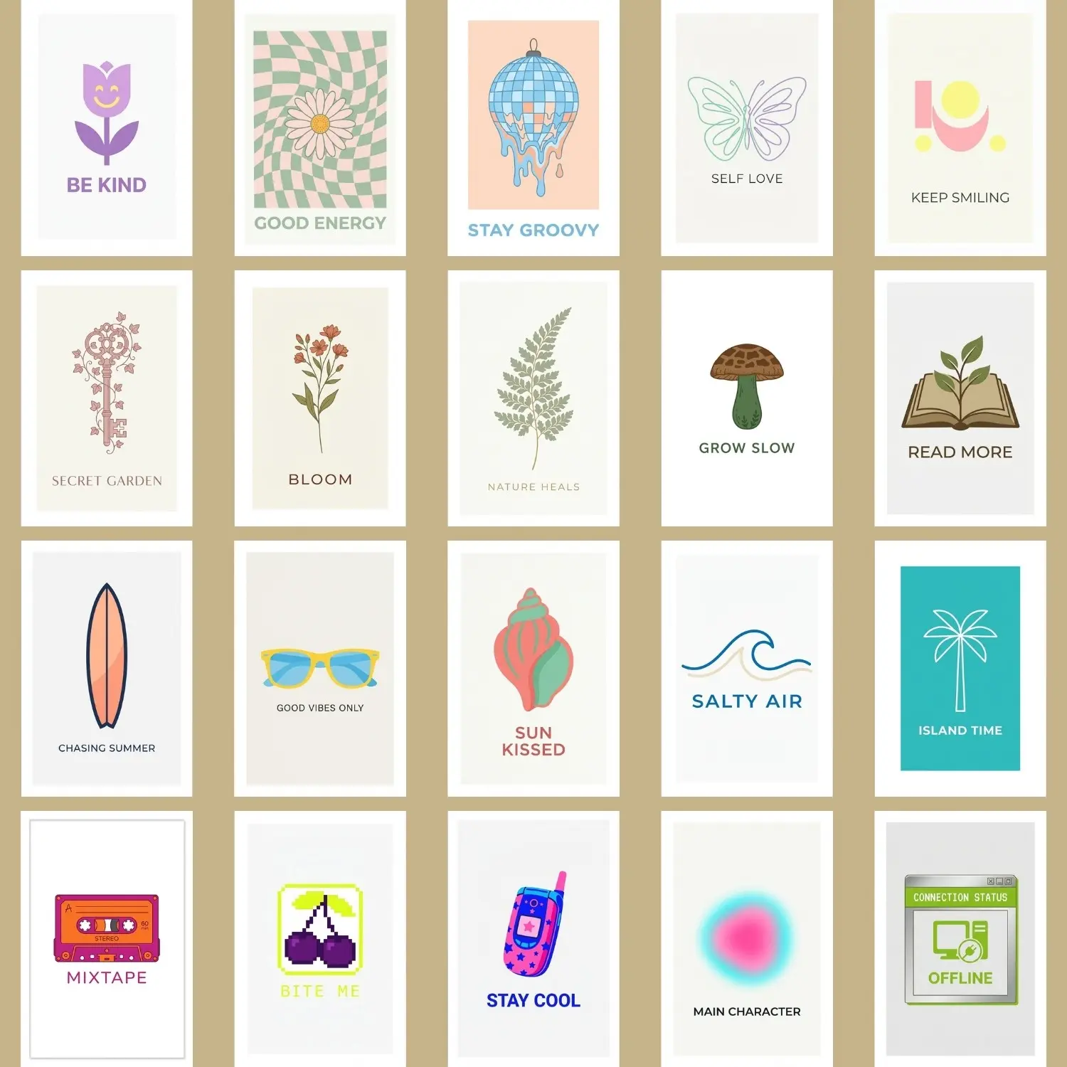 Ultimate Aesthetic Wall Collage Kit 4x6 Inch - 20 Pack Multi-Style Mix & Match Photo Prints, Complete Room Decor Gallery Wall Posters Set for College Dorm