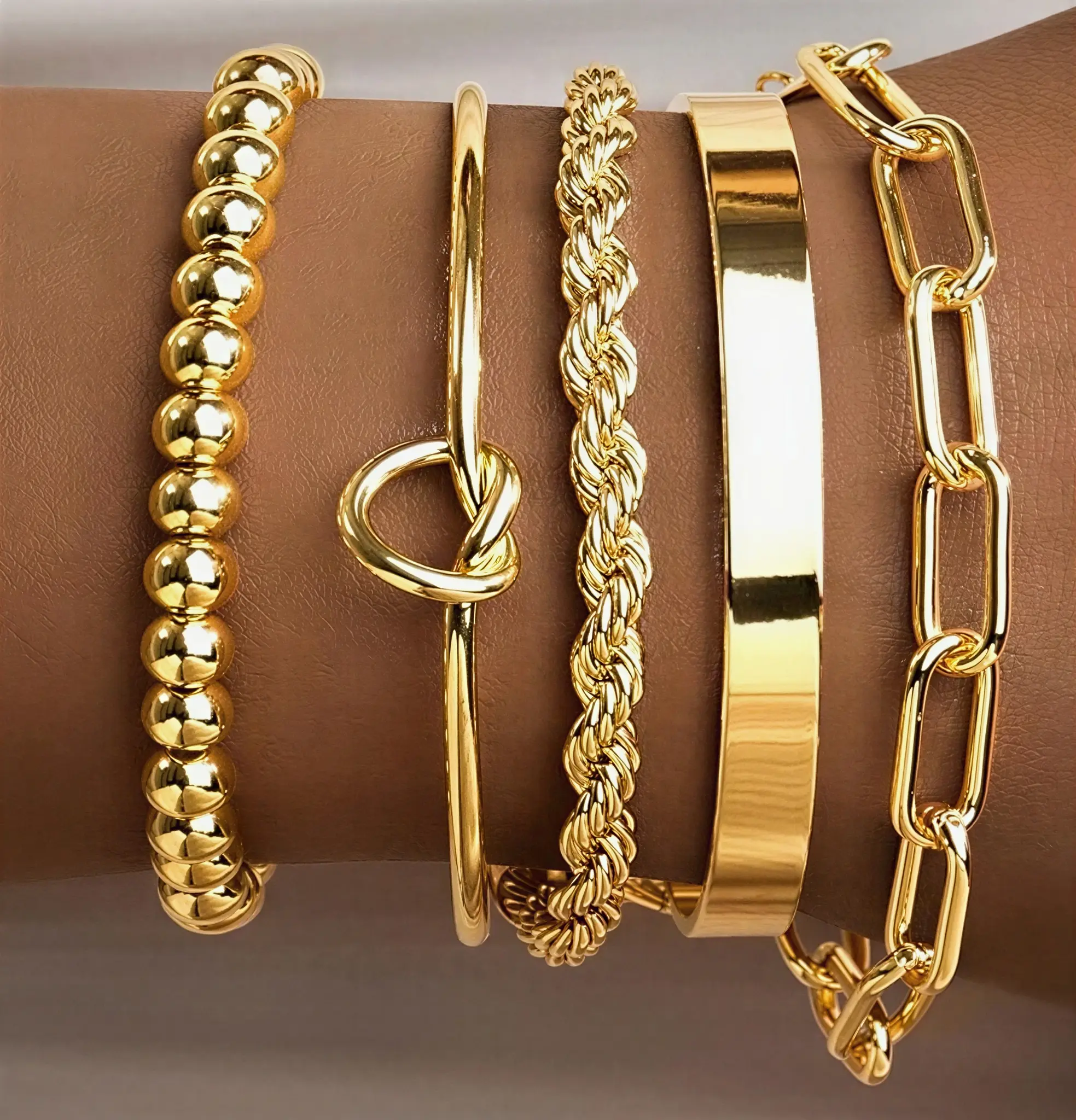 CM Gold Bracelets Set for Women Non Tarnish, Waterproof 14K Gold Plated Sterling Silver Chunky Cuff Bracelet Stackable Gold Bangles Bracelet