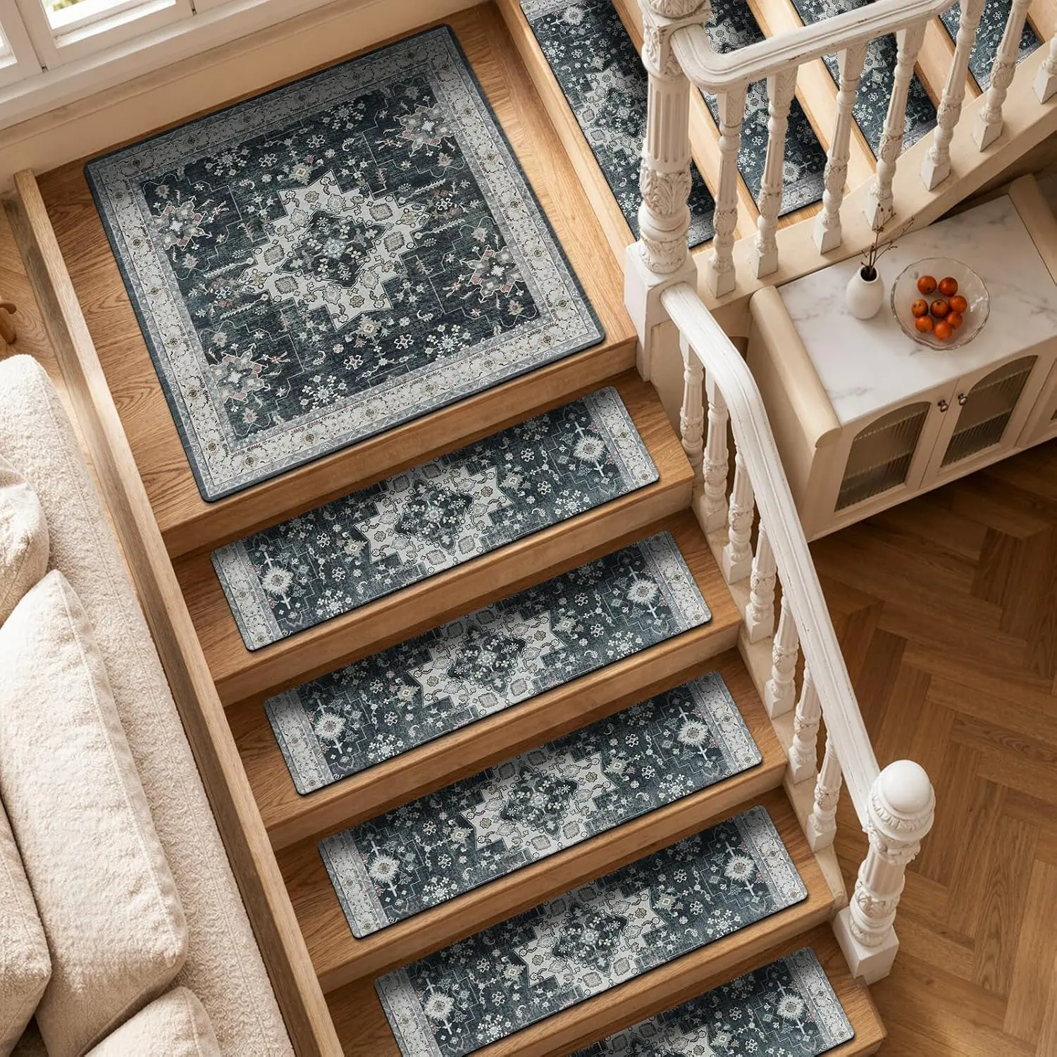 15 count 8"X30" Stairs Treads and 1 count 31"X31" Landing Mat Stair Runner |  Stair Carpet Non-Slip Stair Runners for Wooden Steps Indoor Rubber Stair Rug Staircase Step Treads for  & Dogs