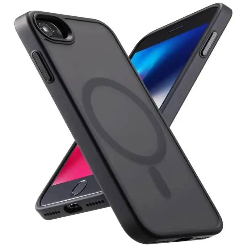 Compatible with iPhone 17, 16, 16 Pro, 15 Pro Max, 14 Plus, 13, 12, 11, SE 3 2022, SE 2 2020, 8, Matte Black Magnetic Shockproof Protective Phone Case HNZ0305