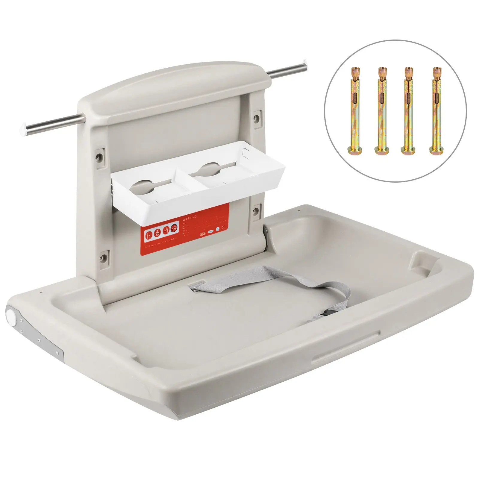 VEVOR HDPE Plastic Wall-Mounted Baby Changing Table, Horizontal-Vertical Fold-Down Design, Safety Strap Included, Tabletop