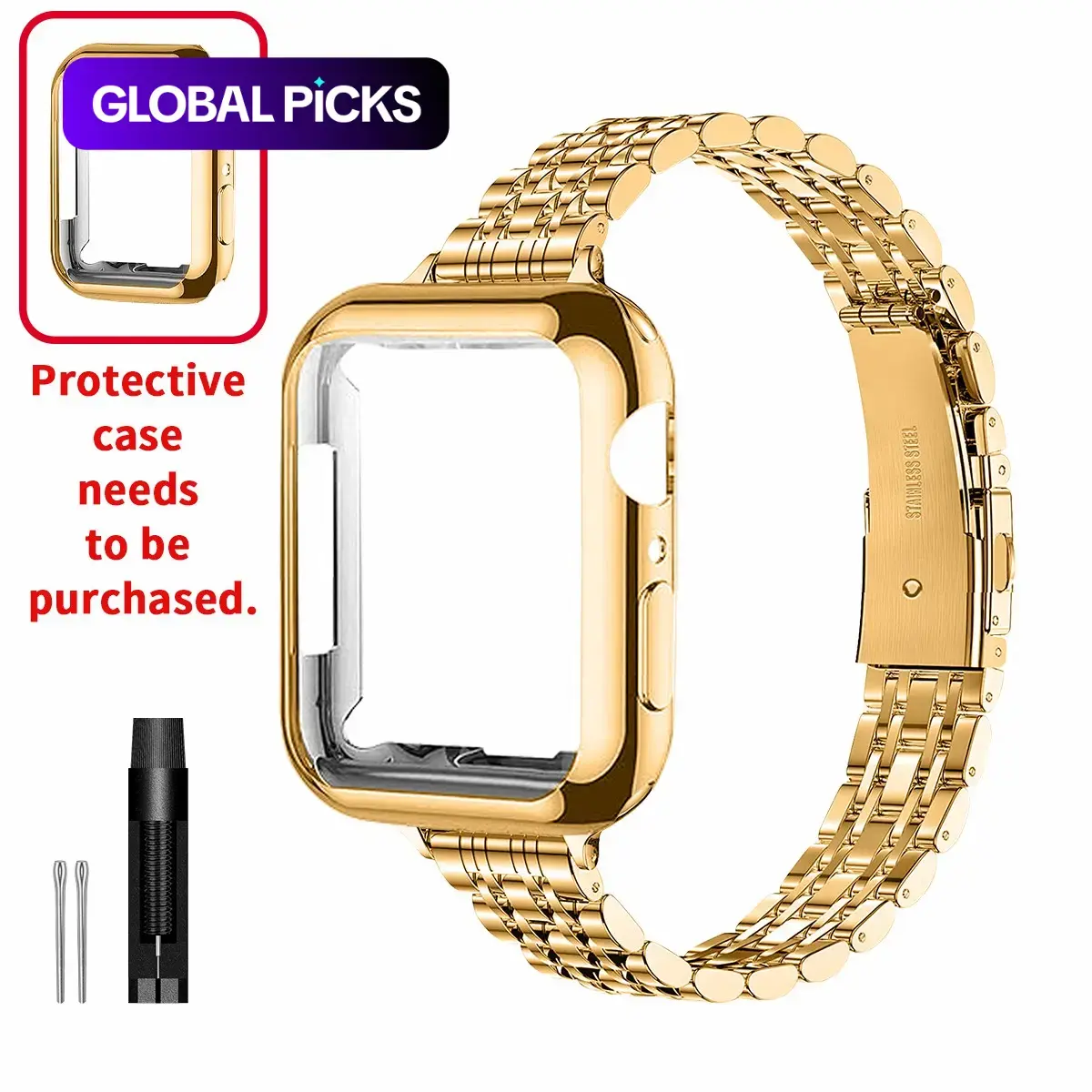 Women's Stainless Steel Smartwatch Band, Compatible with Apple Watch 41mm/40mm/45mm, Fits iWatch Series 1-9/SE/SE2, Optional TPU Protective Case, Slim-Profile Design, Watch Straps #GLOBAL PICKS