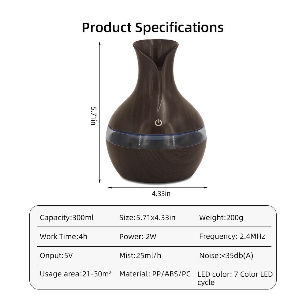300ml Aromatherapy Essential Oil Diffuser and Humidifier, Remote Control, Whisper-Quiet, Auto Shut-Off, Ambient Glow Night Light