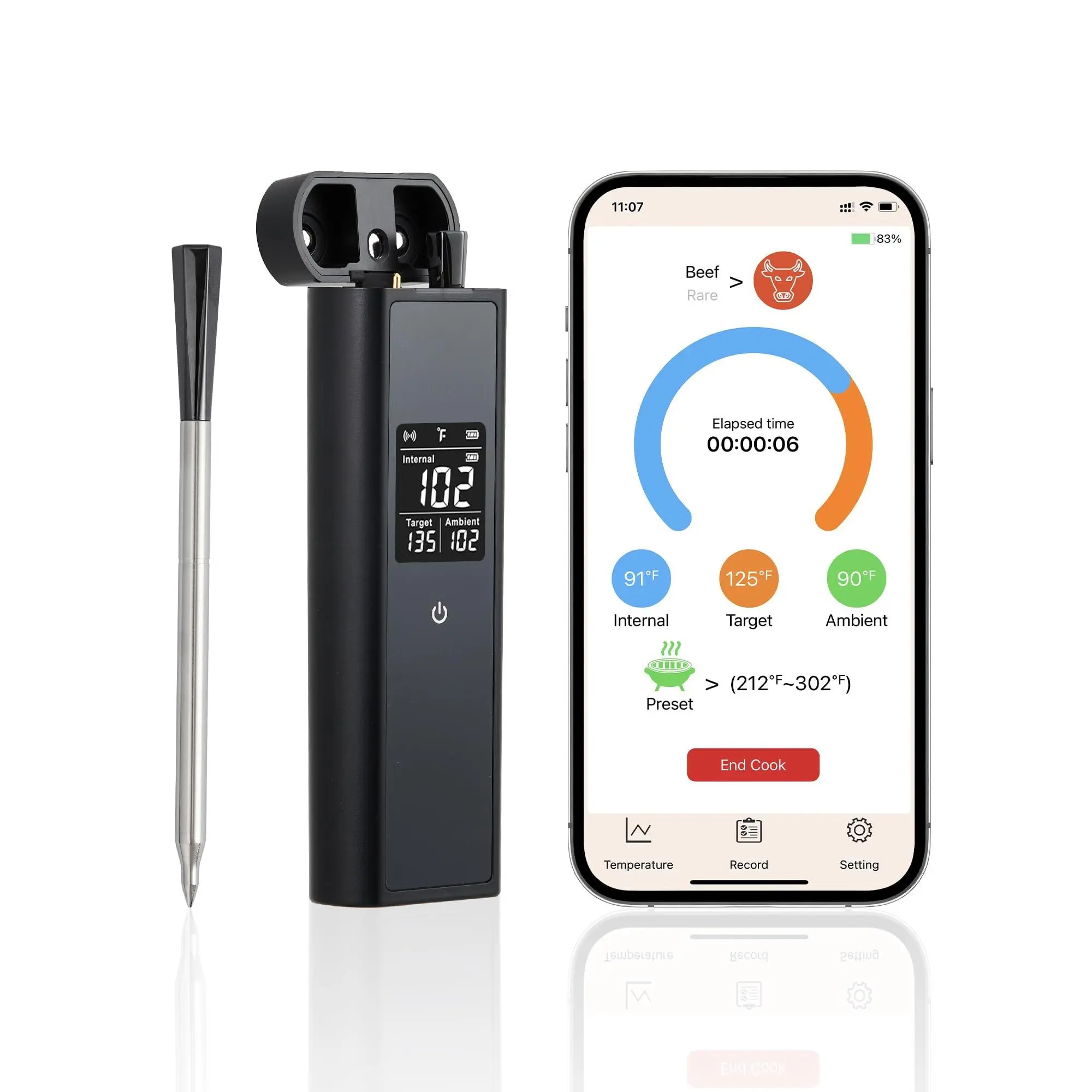 Garvee Wireless Bluetooth Meat Thermometer with Ultra-Thin Probe and 820FT Remote Range, Featuring Standalone Smart Base for BBQ, Oven, Smoker, and Grill Cooking