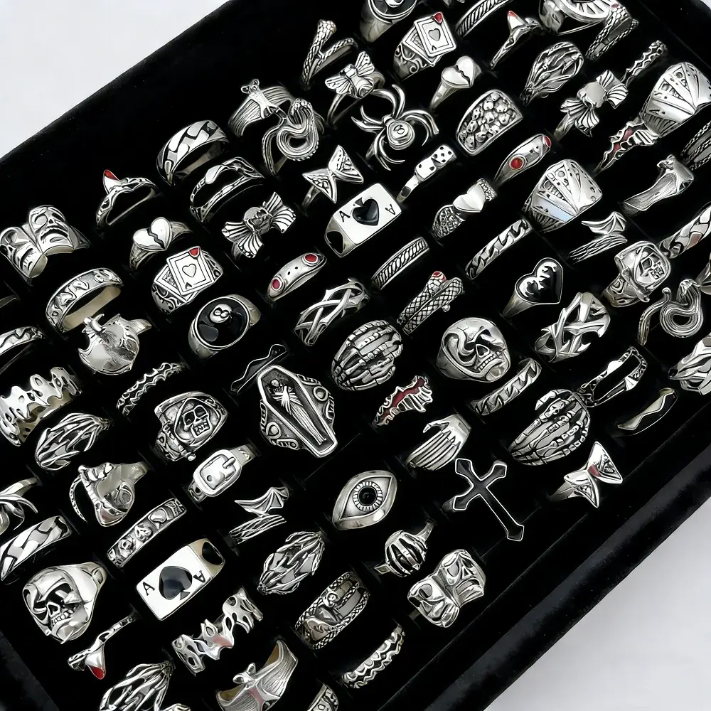 Vintage Gothic Ring Set, Retro Punk Skull & Snake Stacking Rings for Men and Women, Adjustable Statement Jewelry Bundle