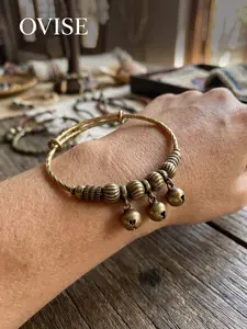 Jingling Bell Open Bangle with Textured Beads, Musical Retro Jewelry, Perfect Gift for Music Lovers, Stylish Accessory for Any Occasion