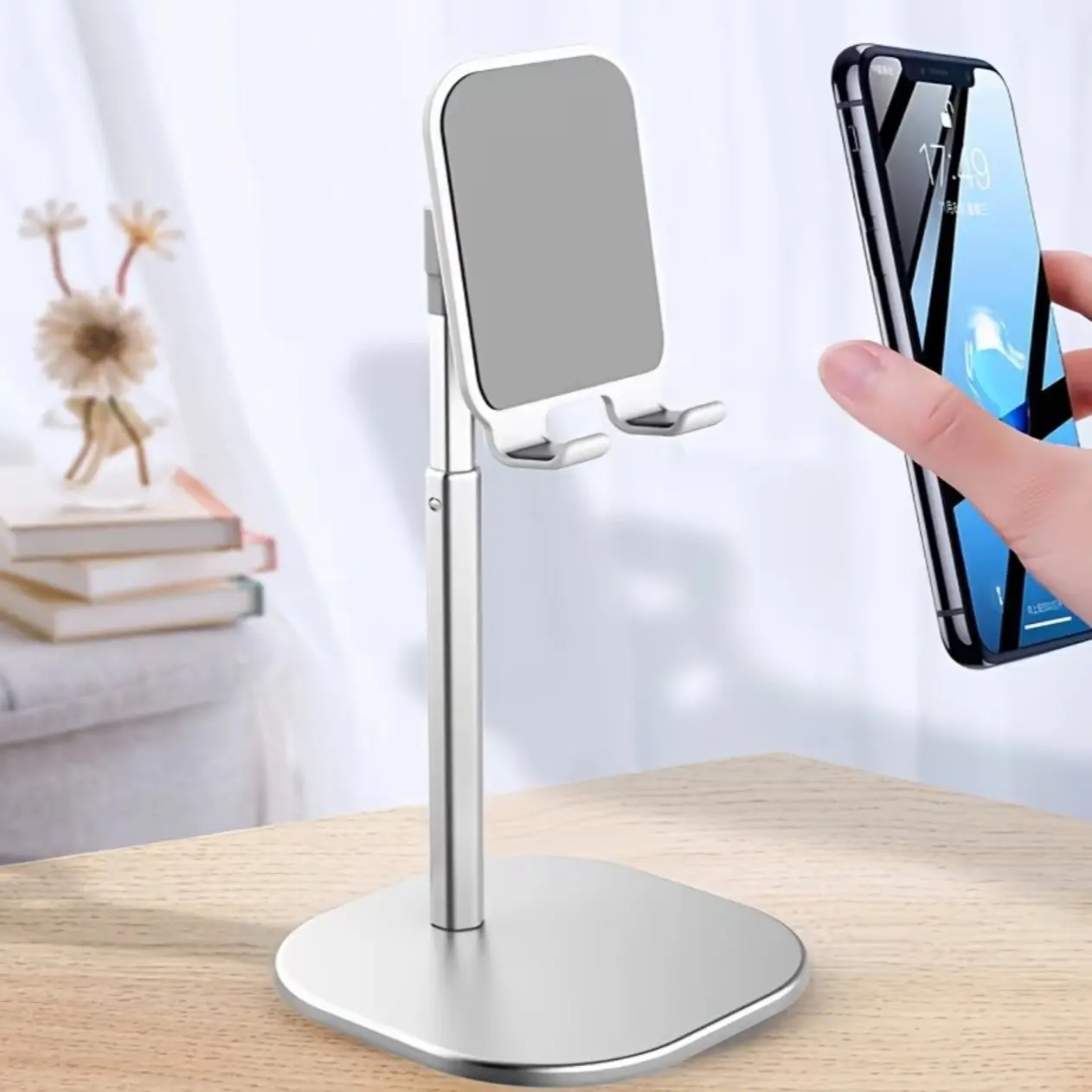 Adjustable Angle and Height Desktop Phone Stand, Compatible with iPhone 17/16/15 Pro Max, Universal Smartphone Holder, Desk Tablet Mount, Aluminium Alloy