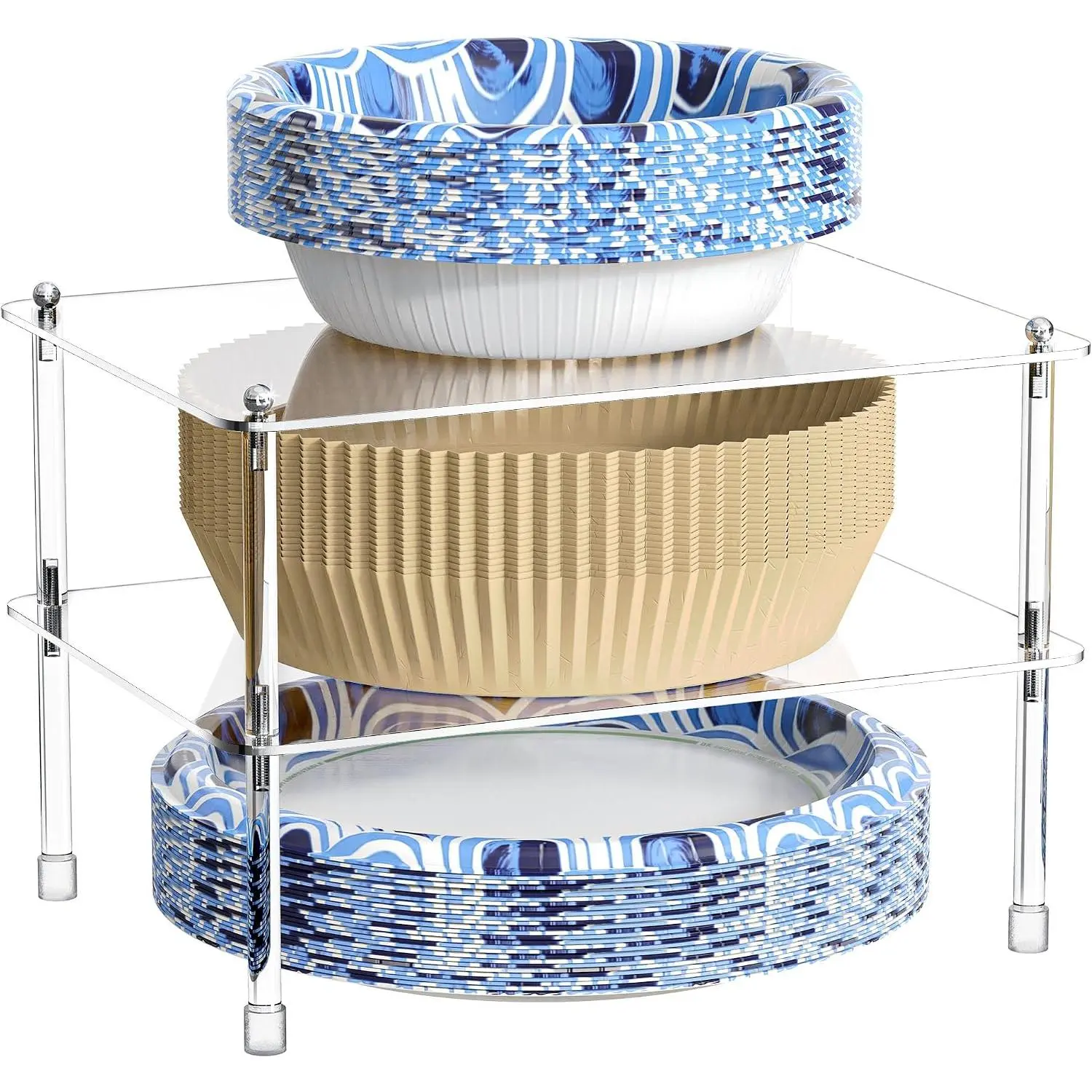 Paper Plate and Bowl Dispenser , Paper Plates Holder | Storage Organizer for Disposable Plastic, , Paper Plates & Bowls and Air Fryer Liners, Holder  Countertop, Cabinet