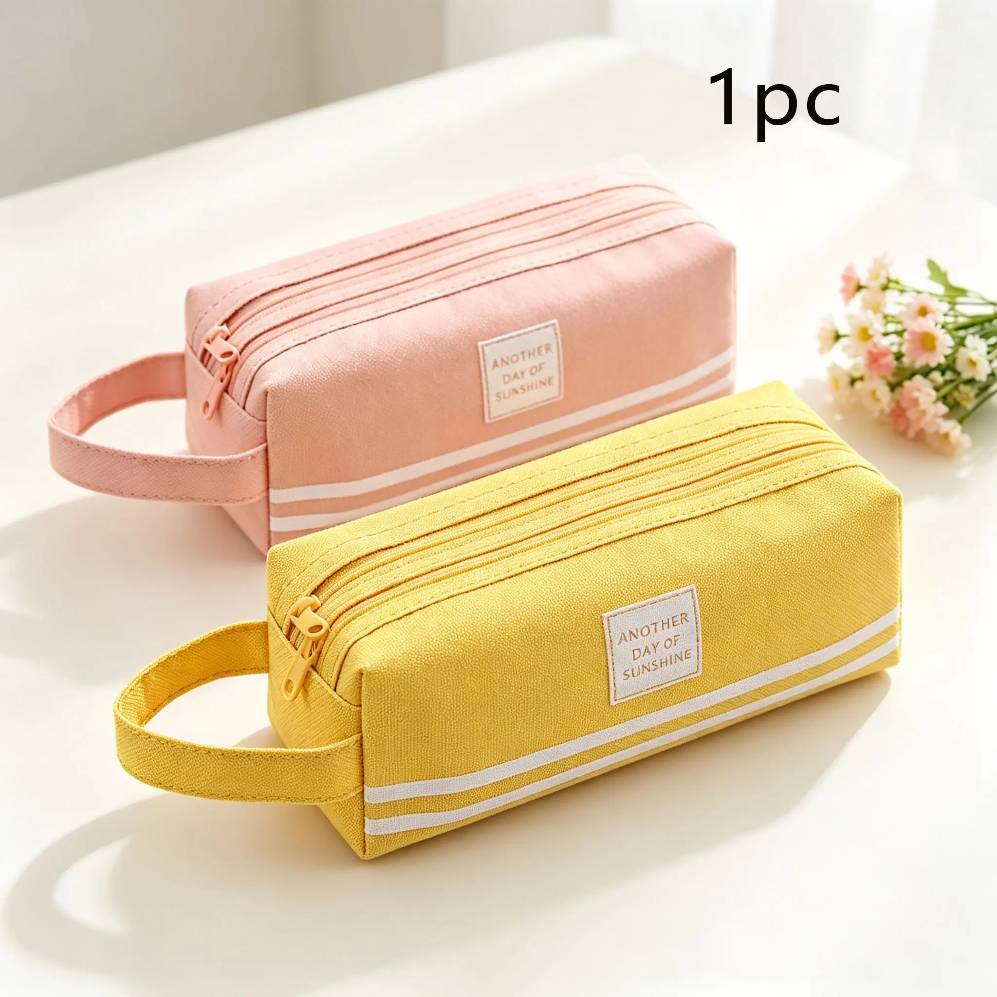 Korean Style Simple Pencil Case, Pencil Pouch, Portable Zipper Handbag, Large Capacity Dual Layer Oxford Fabric Pen Bag, School Supplies Organizer